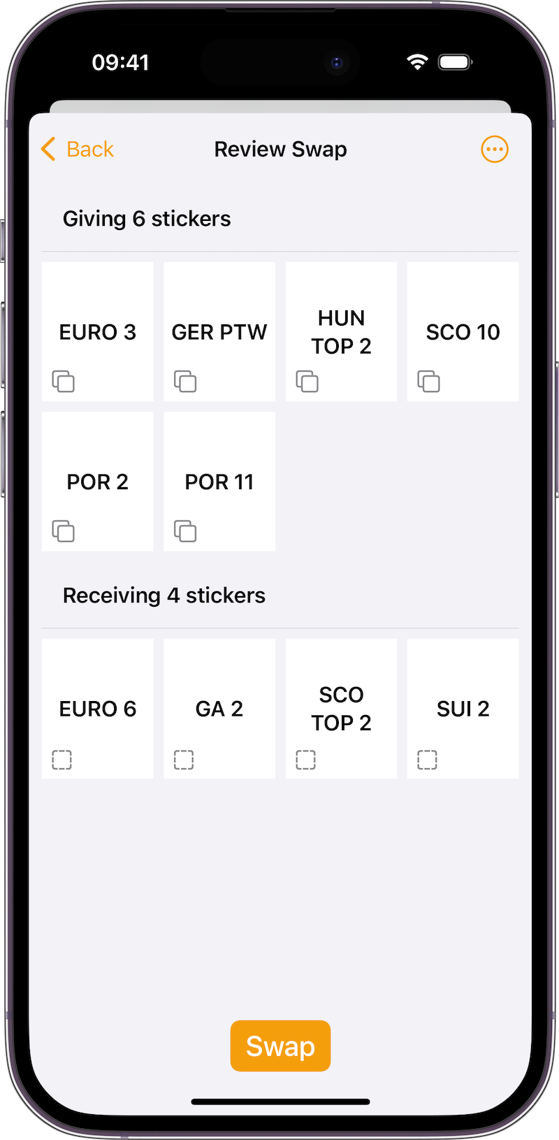 Reviewing a sticker swap in the Stickers app